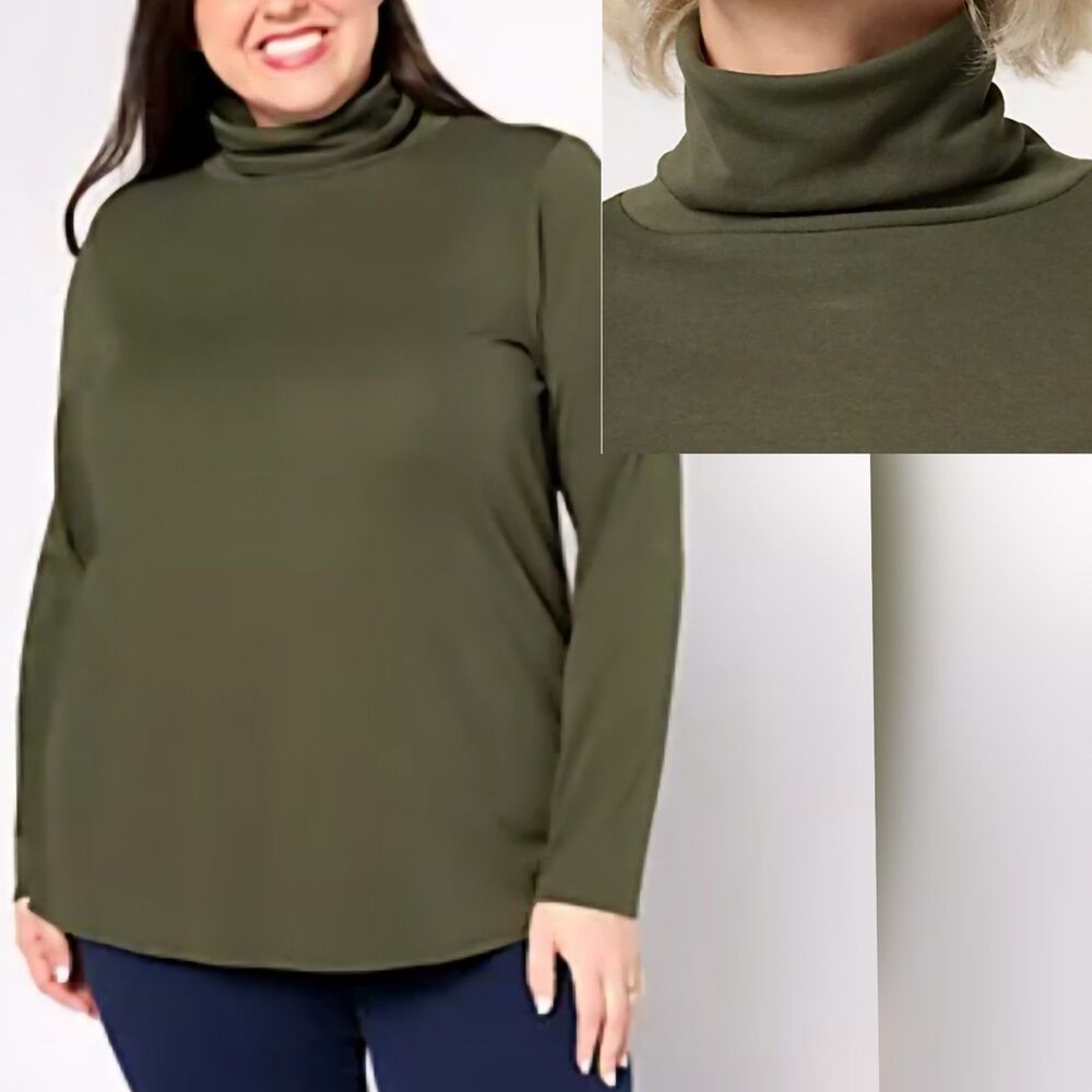 Corner Stone Forest Green Long Sleeve Turtle Neck Jersey Top 22W/42 Soft